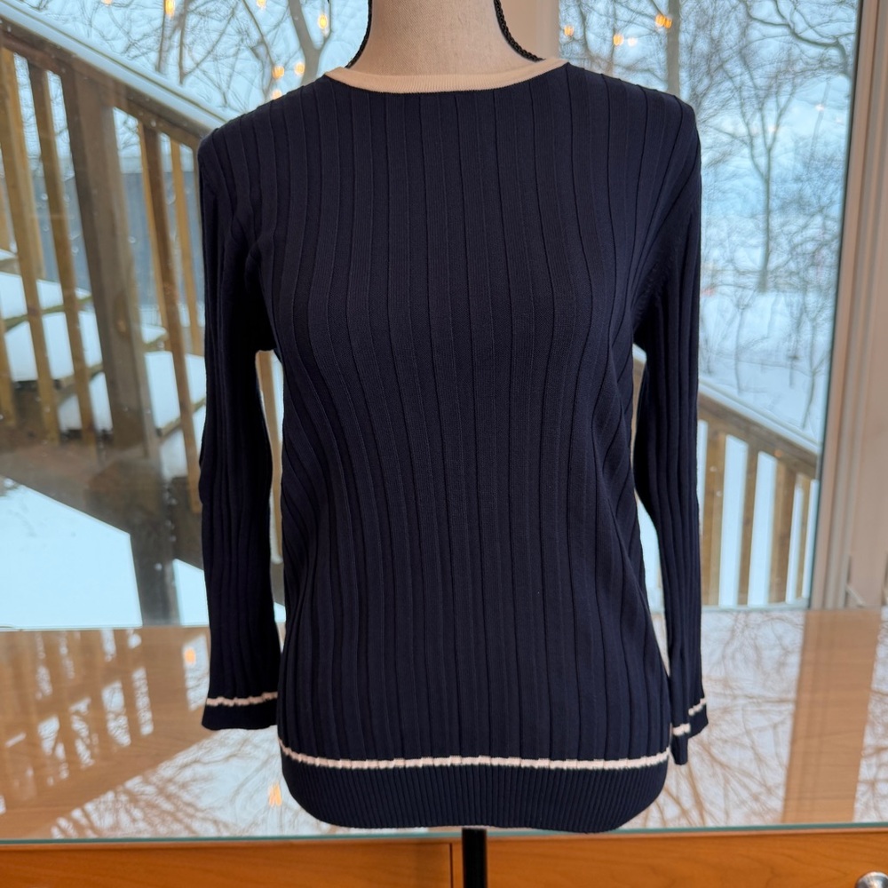 Classic Brooks Brothers Navy Sweater with White Trim - Picture 2 of 9